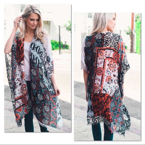 *LAST 2* Boho Patchwork Kimono in Red - Picture 7 of 8